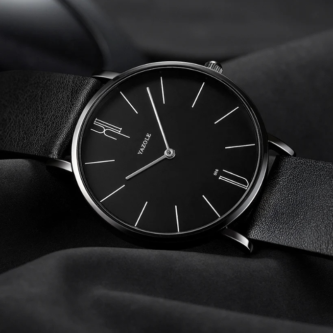 Bernese Slim Stainless Steel Watch with Leather Strap for Work and Evening Wear