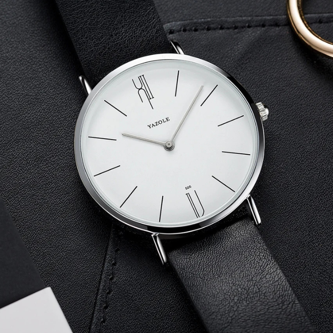 Bernese Slim Stainless Steel Watch with Leather Strap for Work and Evening Wear
