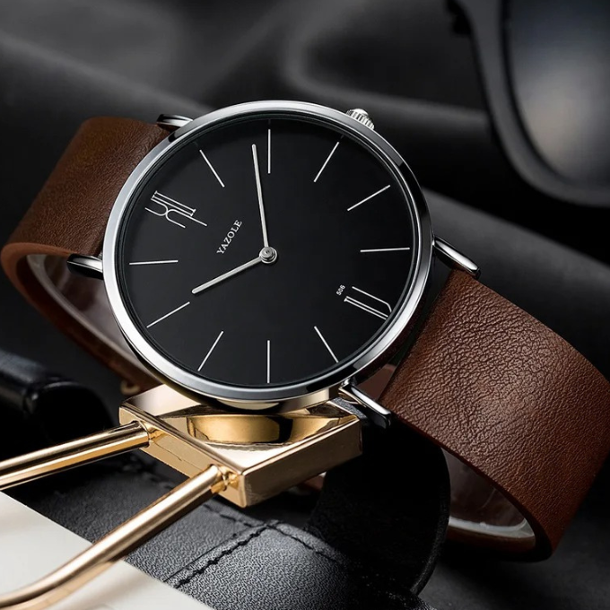 Bernese Slim Stainless Steel Watch with Leather Strap for Work and Evening Wear