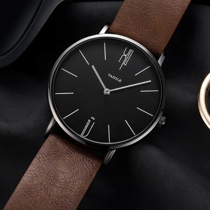 Bernese Slim Stainless Steel Watch with Leather Strap for Work and Evening Wear
