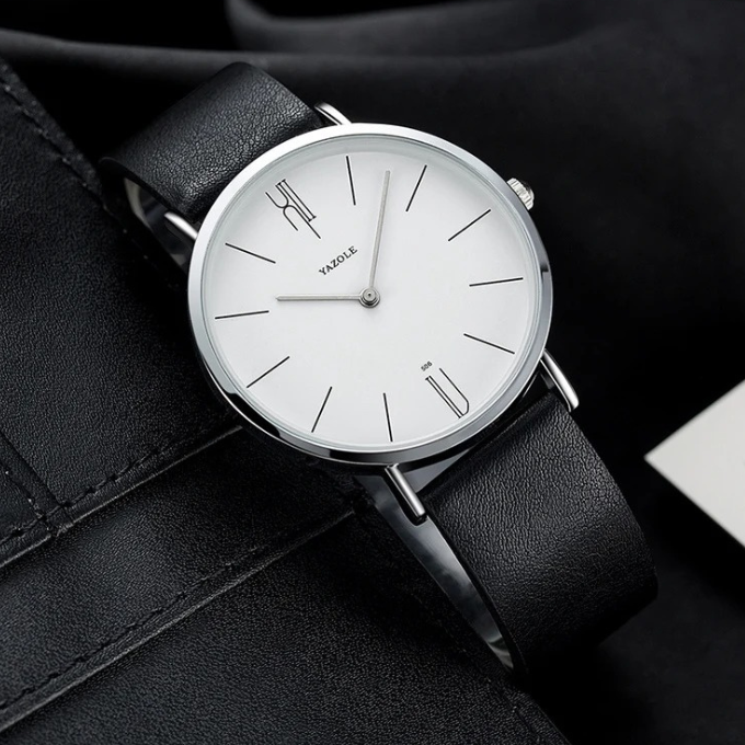 Bernese Slim Stainless Steel Watch with Leather Strap for Work and Evening Wear