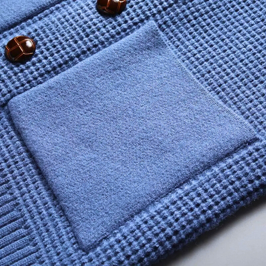 Men's Wool Cardigan with Volcanic Stone-Style Buttons and Pockets