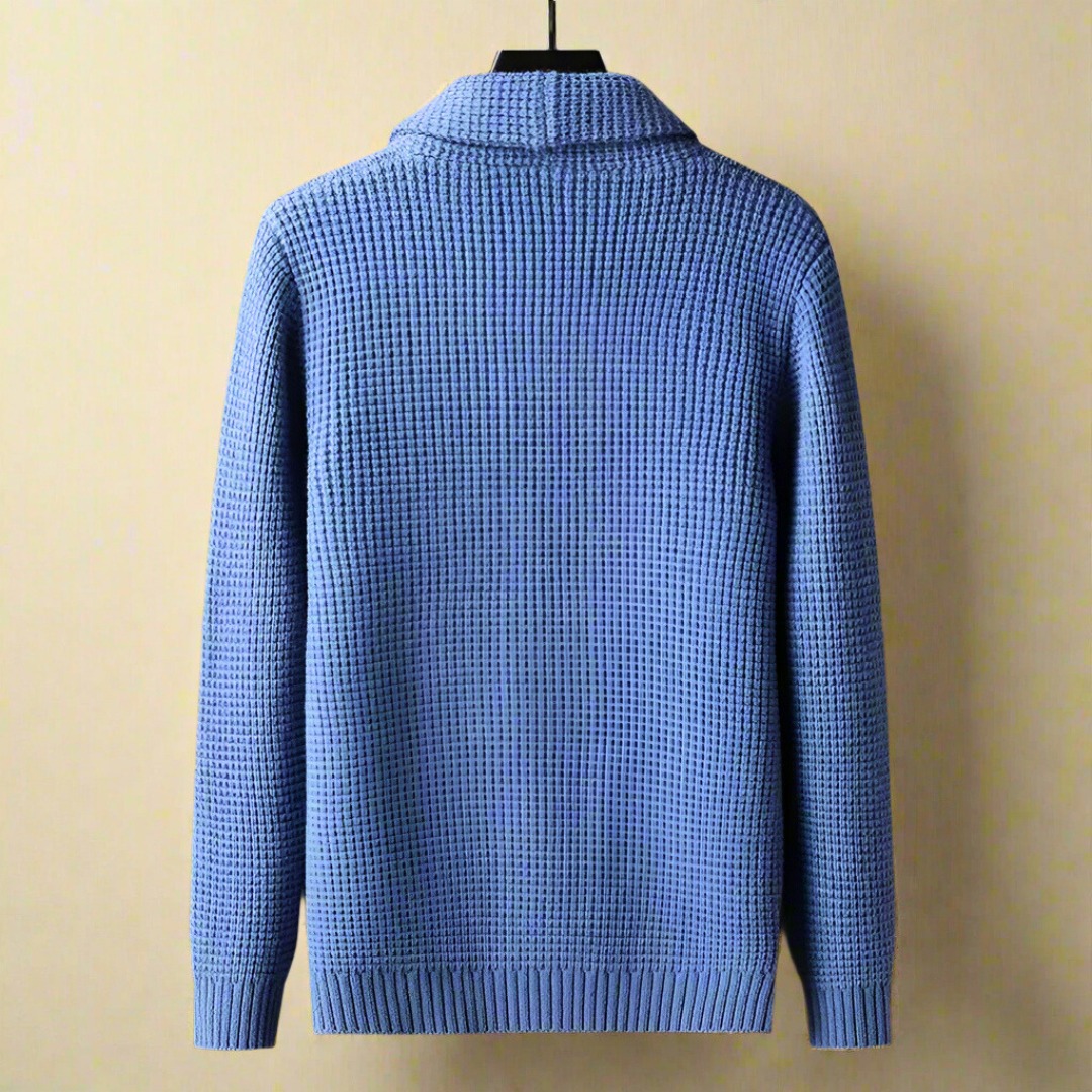 Men's Wool Cardigan with Volcanic Stone-Style Buttons and Pockets