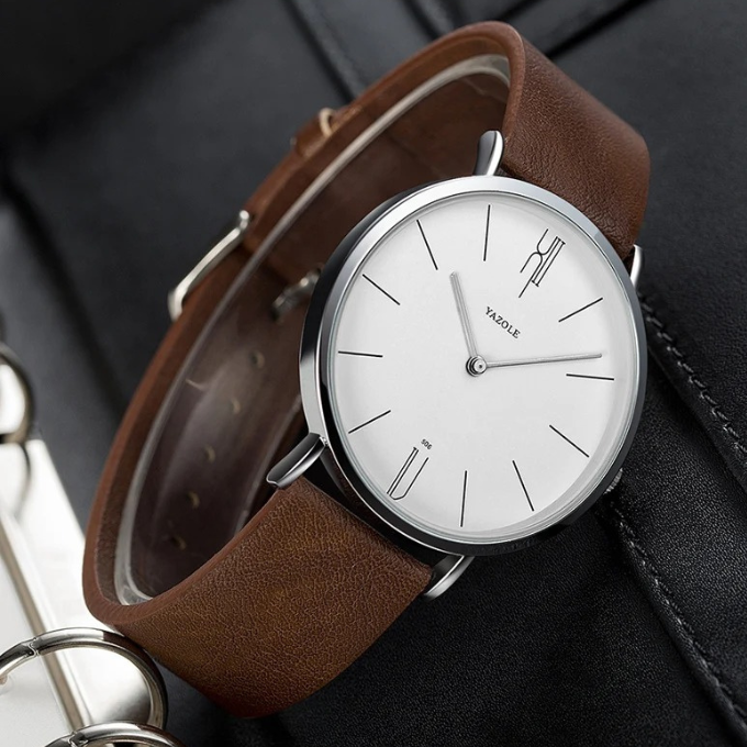 Bernese Slim Stainless Steel Watch with Leather Strap for Work and Evening Wear