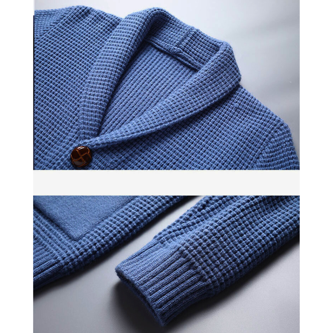 Men's Wool Cardigan with Volcanic Stone-Style Buttons and Pockets
