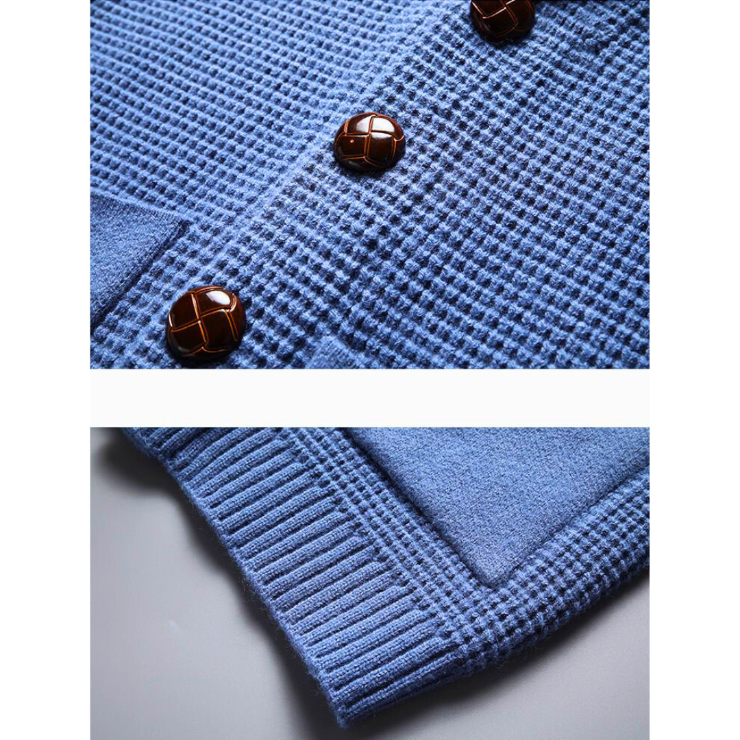 Men's Wool Cardigan with Volcanic Stone-Style Buttons and Pockets