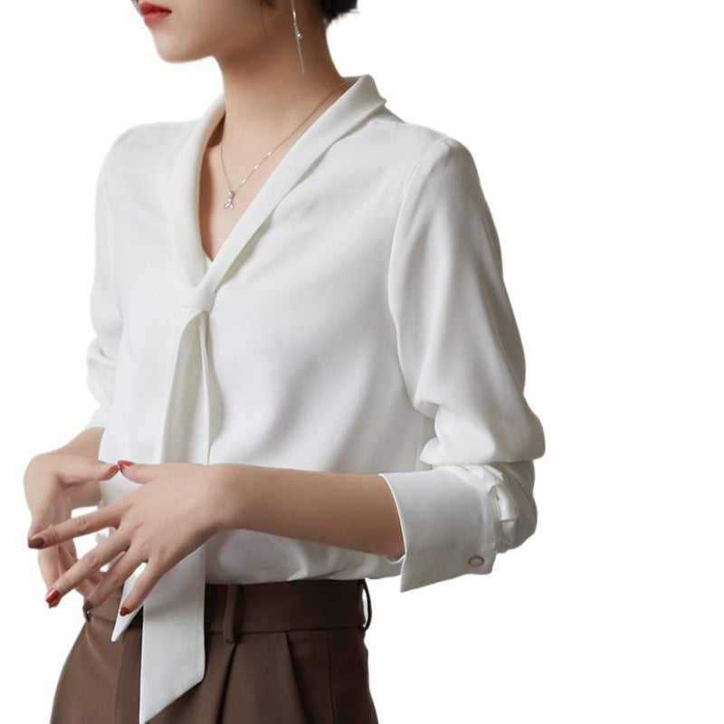 Women's Chiffon Blouse with Knotted Neckline - Lightweight and Elegant Design