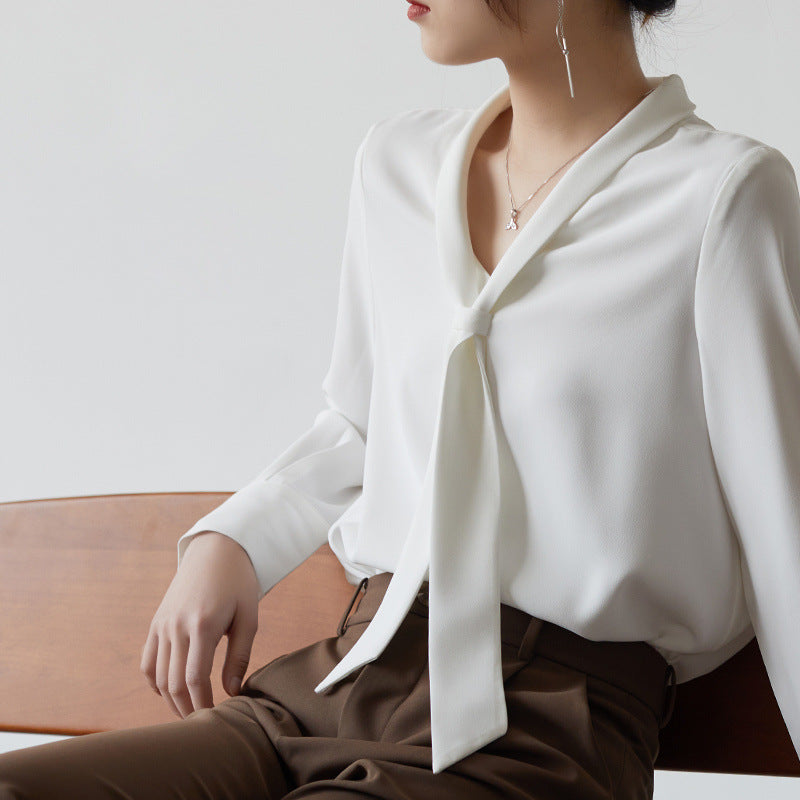 Women's Chiffon Blouse with Knotted Neckline - Lightweight and Elegant Design