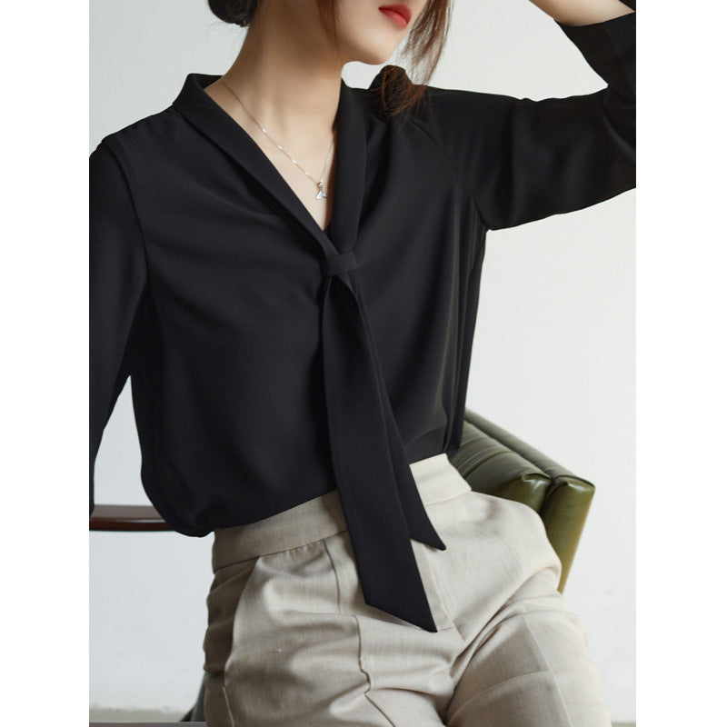 Women's Chiffon Blouse with Knotted Neckline - Lightweight and Elegant Design