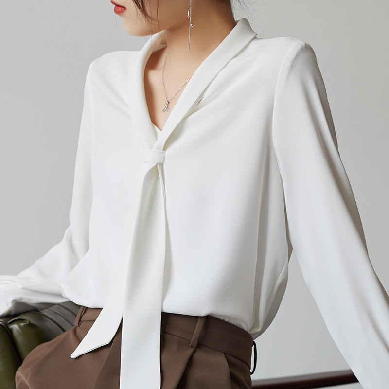 Women's Chiffon Blouse with Knotted Neckline - Lightweight and Elegant Design