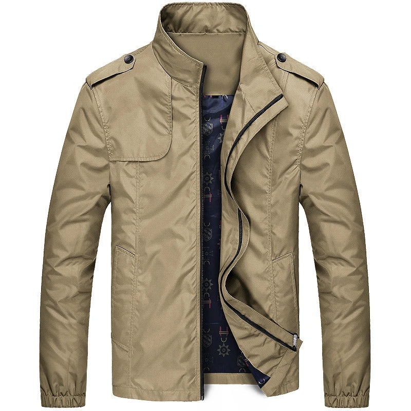 Men's Lightweight Utility Jacket with Epaulettes, Wind-Resistant, Water-Repellent, Dual Pockets