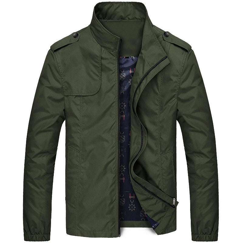 Men's Lightweight Utility Jacket with Epaulettes, Wind-Resistant, Water-Repellent, Dual Pockets