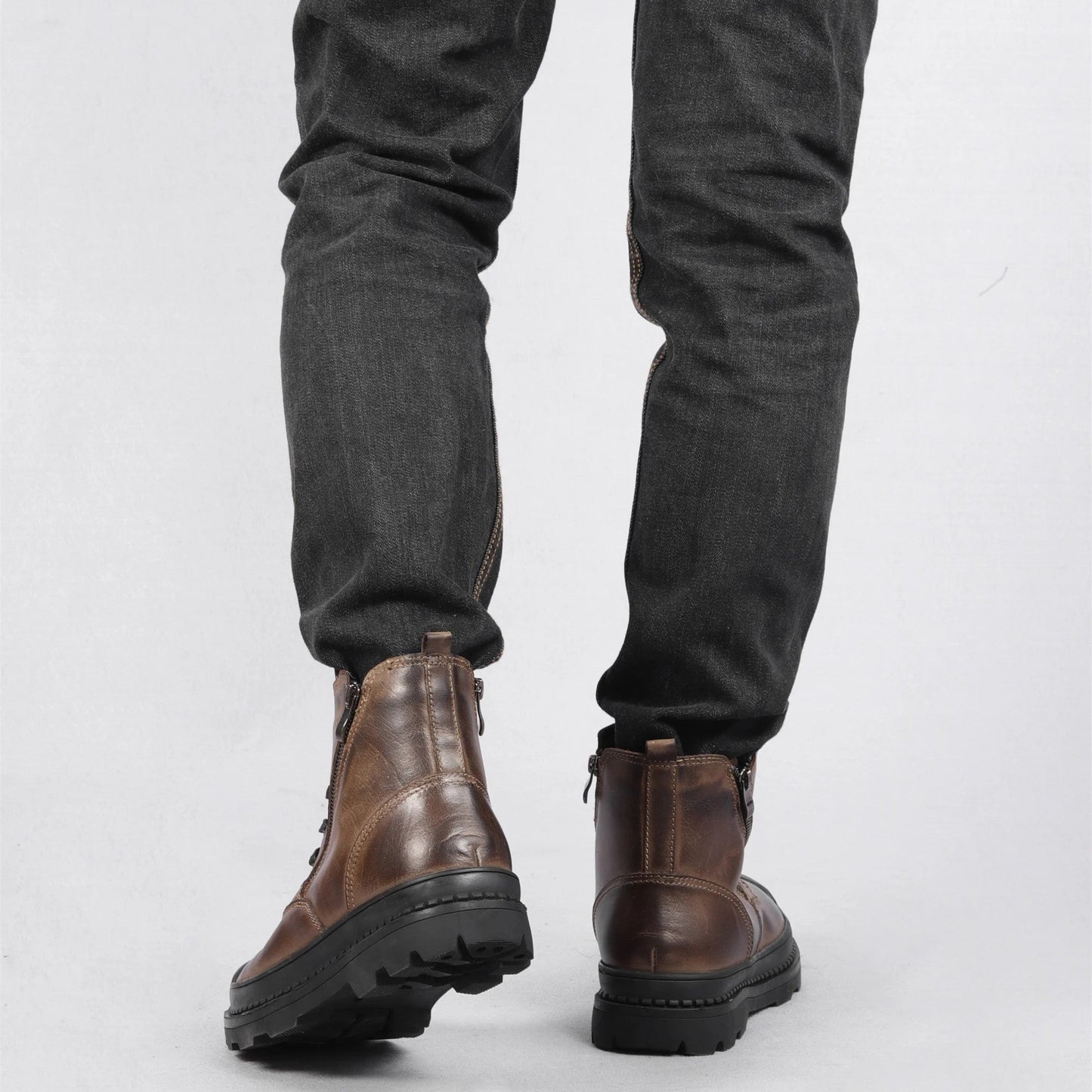 Men's Premium Leather Boots with Side Zip, Fleece Lining, and Durable Lug Sole