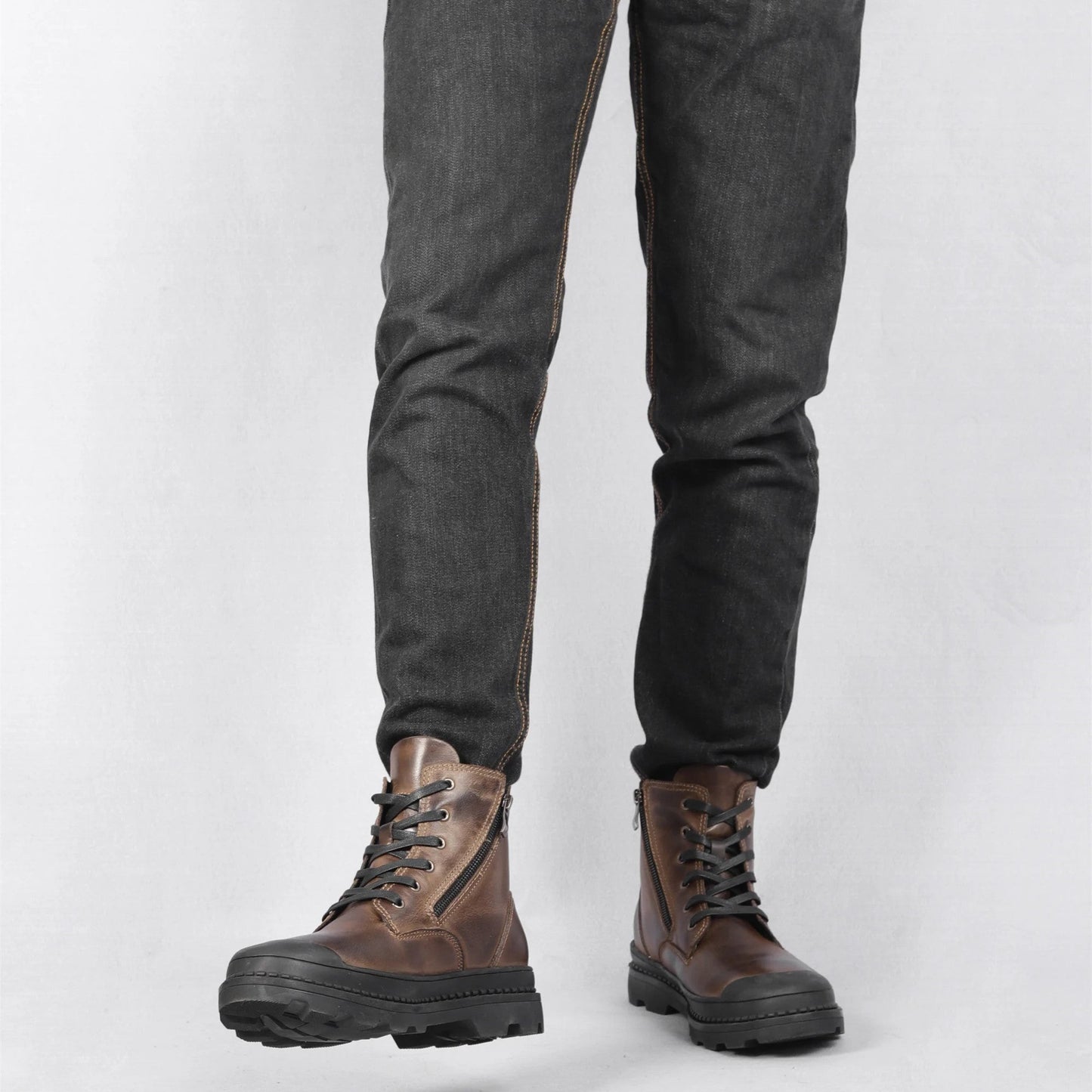 Men's Premium Leather Boots with Side Zip, Fleece Lining, and Durable Lug Sole