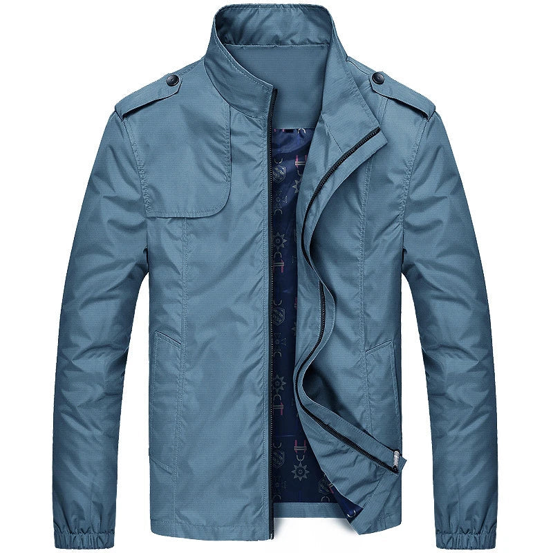 Men's Lightweight Utility Jacket with Epaulettes, Wind-Resistant, Water-Repellent, Dual Pockets