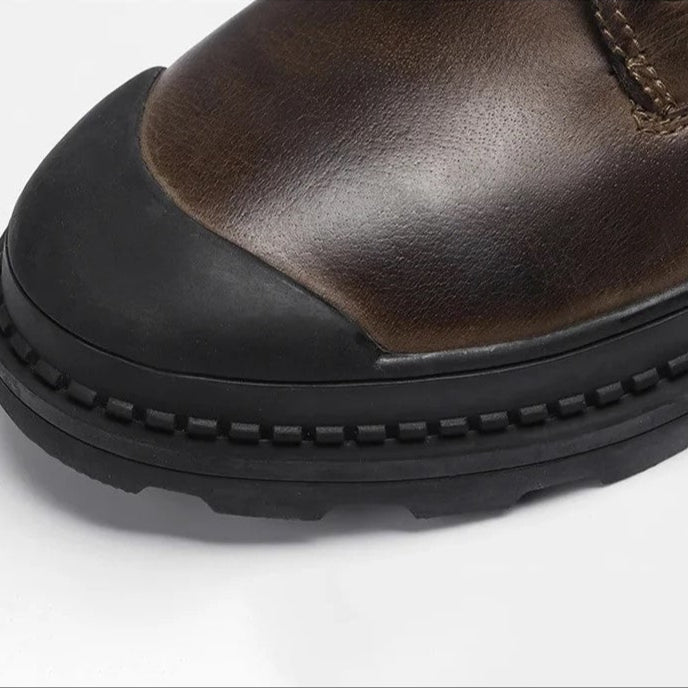 Men's Premium Leather Boots with Side Zip, Fleece Lining, and Durable Lug Sole