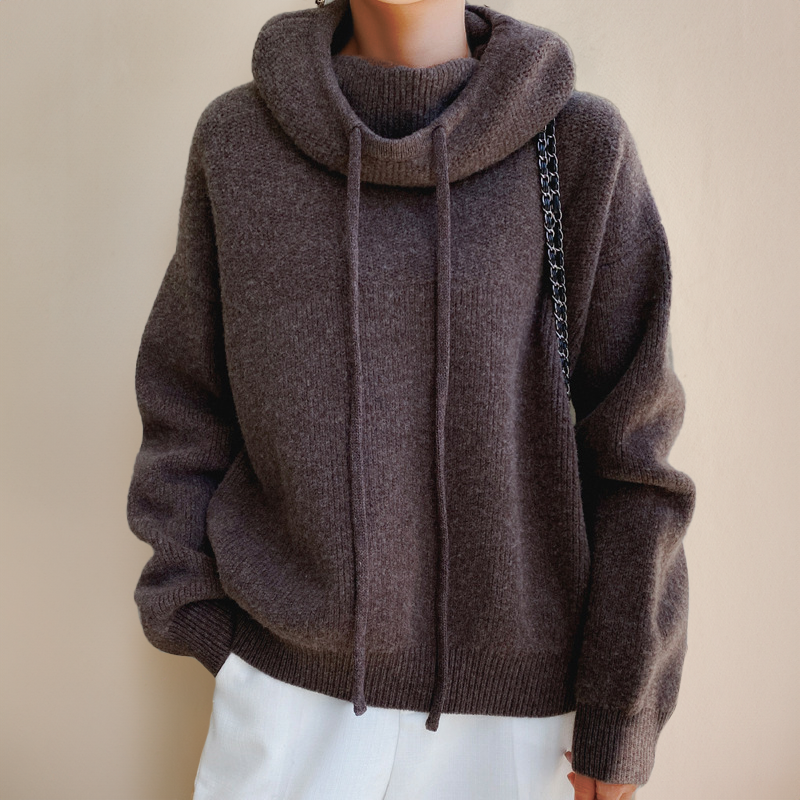 Amelie Merino Wool Turtleneck Hoodie with Ribbed Cuffs for Cozy Comfort