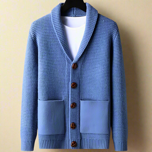Men's Wool Cardigan with Volcanic Stone-Style Buttons and Pockets