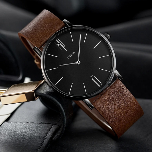 Bernese Slim Stainless Steel Watch with Leather Strap for Work and Evening Wear