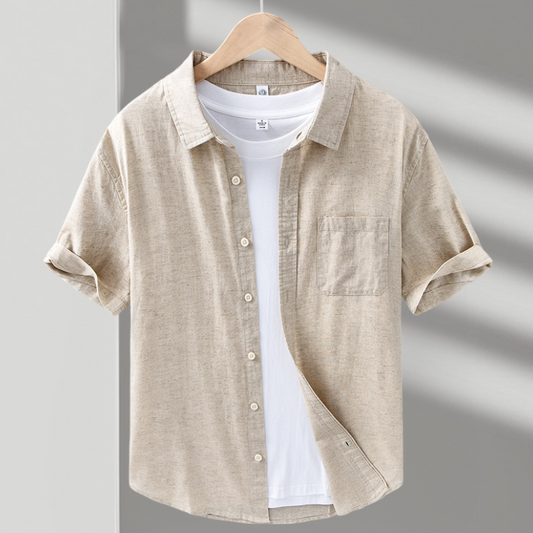 Alessio Men's Short Sleeve Cotton-Linen Shirt with Chest Pocket