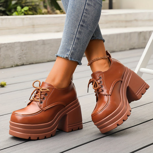 Women's Platform Oxfords with Block Heel and Cushioned Insole