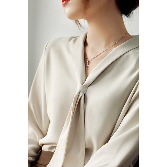 Women's Chiffon Blouse with Knotted Neckline - Lightweight and Elegant Design