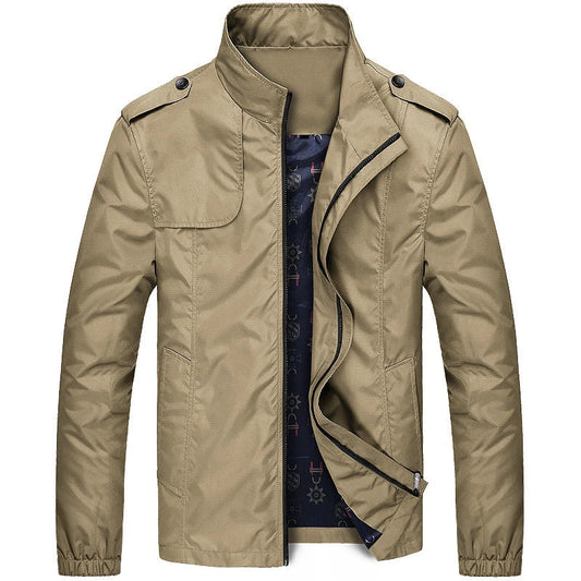 Men's Lightweight Utility Jacket with Epaulettes, Wind-Resistant, Water-Repellent, Dual Pockets