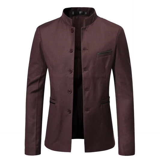Men's Stand-Collar Jacket with Button Closure and Welt Pocket