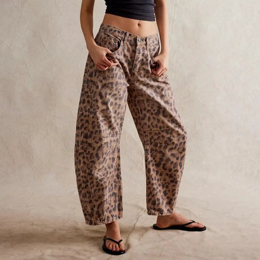 Wide Leg Jeans - Urban Safari Style, Mid-Waist, Ankle-Length, Cotton-Poly Blend