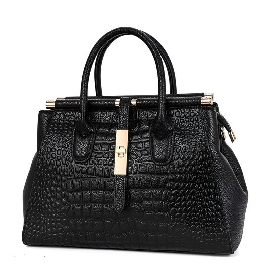 Portofino Crocodile Embossed Leather Bag with Gold Hardware