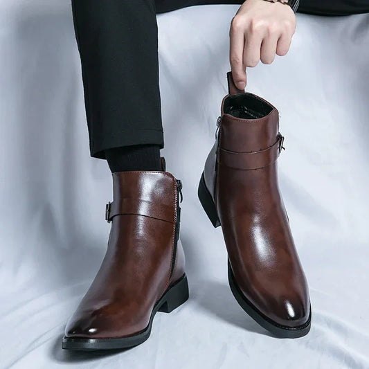 Men's Leather Chelsea Boots with Side Zipper and Padded Insole for Comfort