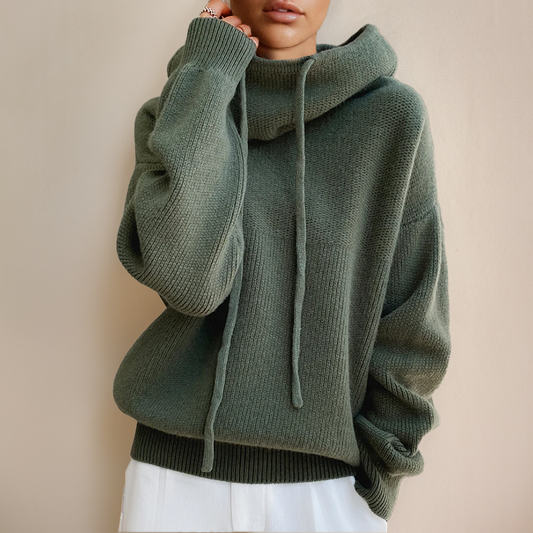 Amelie Merino Wool Turtleneck Hoodie with Ribbed Cuffs for Cozy Comfort