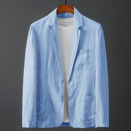 Men's Lightweight Linen-Cotton Blazer, Relaxed Fit, with Patch Pockets for Casual Wear